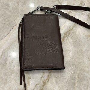 Vince Camuto‎ Leather Bi-Fold Wallet | Dark Brown | Detachable Crossbody Strap
